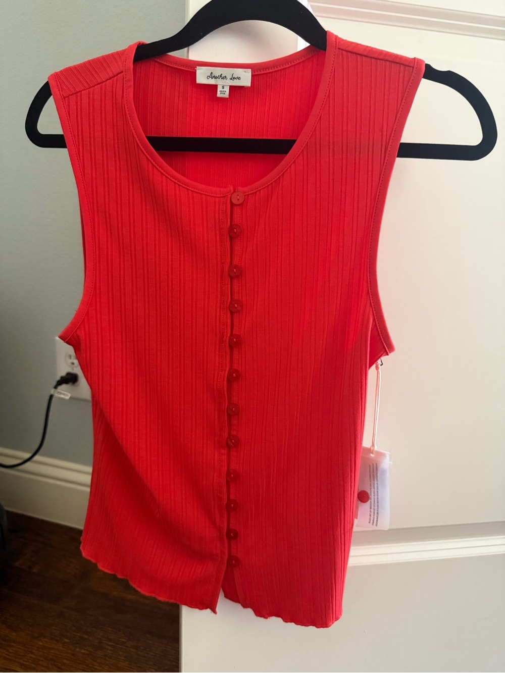 Another Love Red Ribbed Button-Front Tank Top